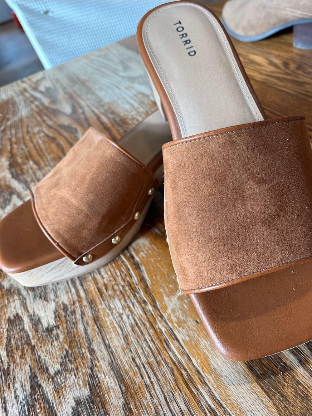 torrid Tan Suede Platform Slide Clogs 13WW